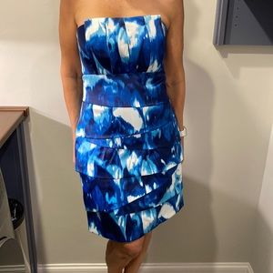 Blue Watercolor Cocktail Dress | Size 8